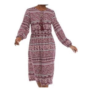 NWT Luxology Boho Gypsy Paisley Burgundy Estilo Tassels Women's XL Midi
